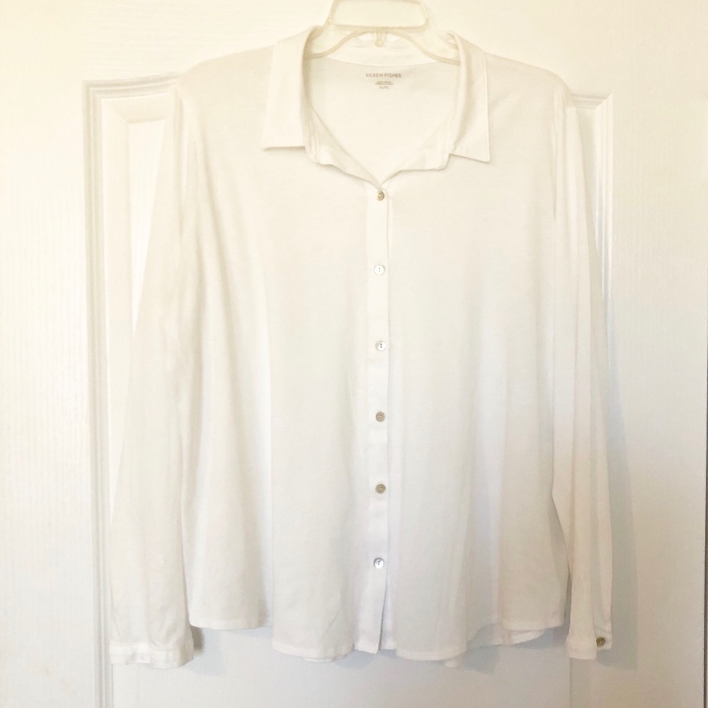 Eileen Fisher White Button 100% Organic Cotton - Picture 1 of 7